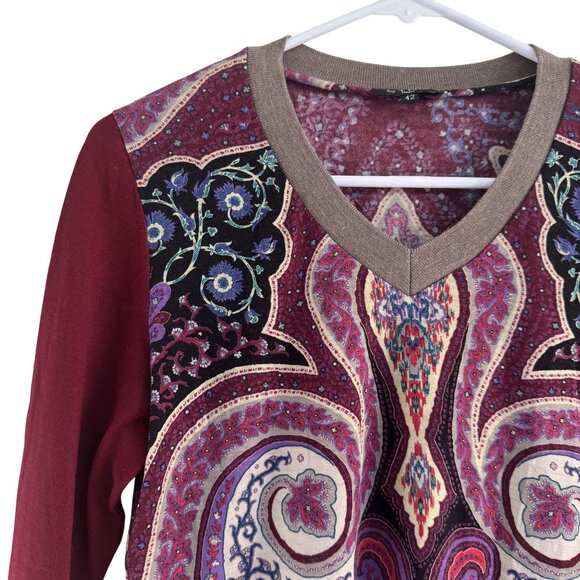 Etro Milano Womens Paisley Wool Viscose Knit Long Sleeve Top Red Multicolor EU42 - Picture 3 of 7